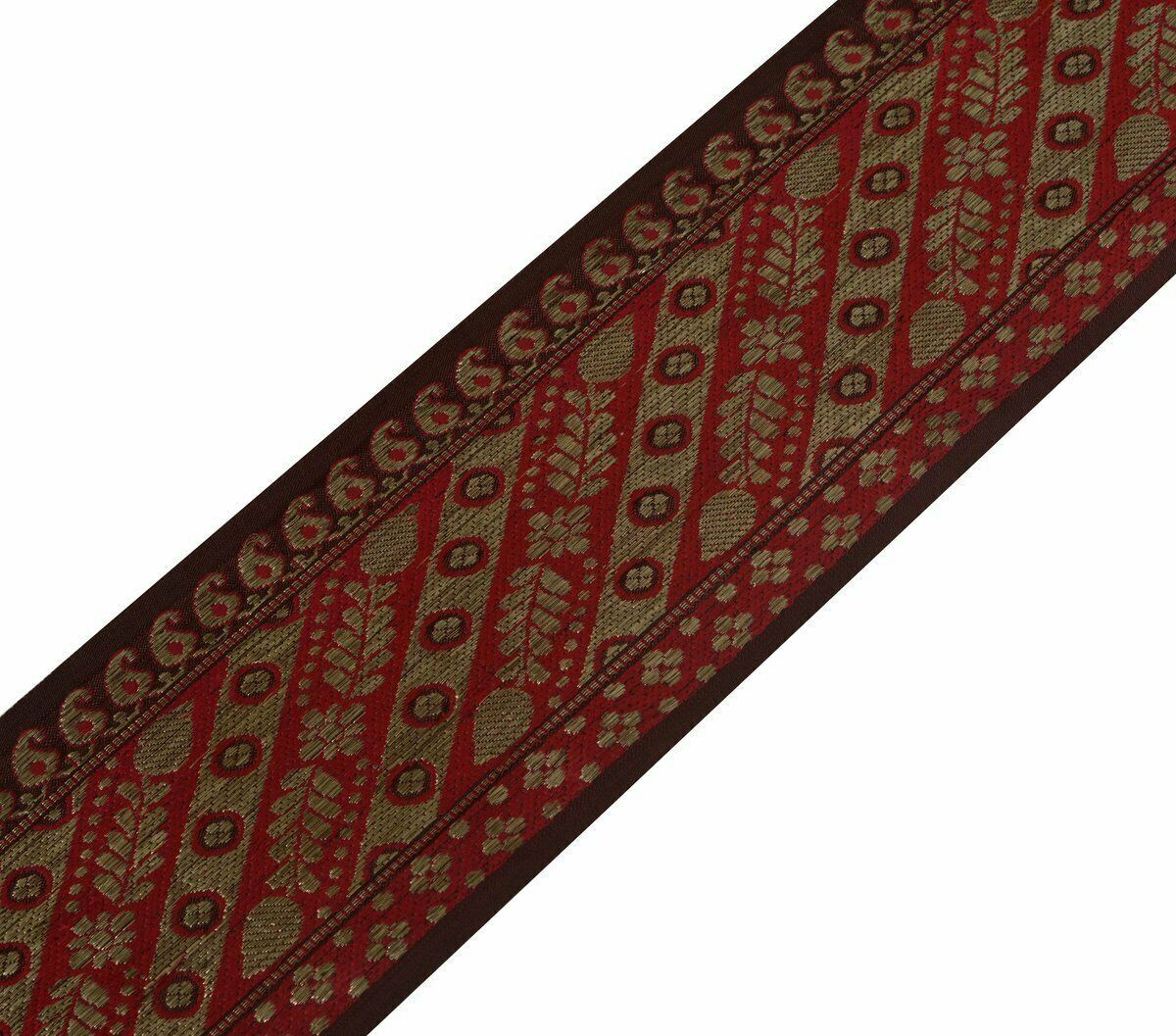 Vintage Saree Border Indian Craft Trim Antique Zari Woven Lace Red