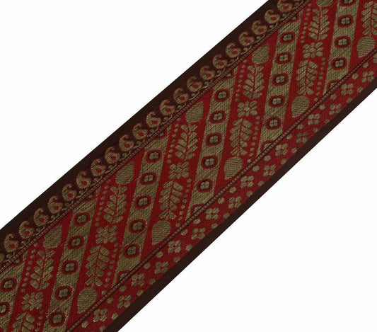 Vintage Saree Border Indian Craft Trim Antique Zari Woven Lace Red