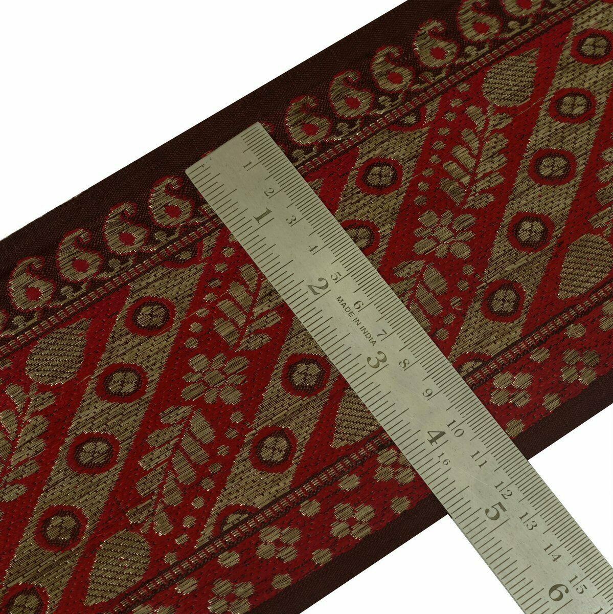Vintage Saree Border Indian Craft Trim Antique Zari Woven Lace Red