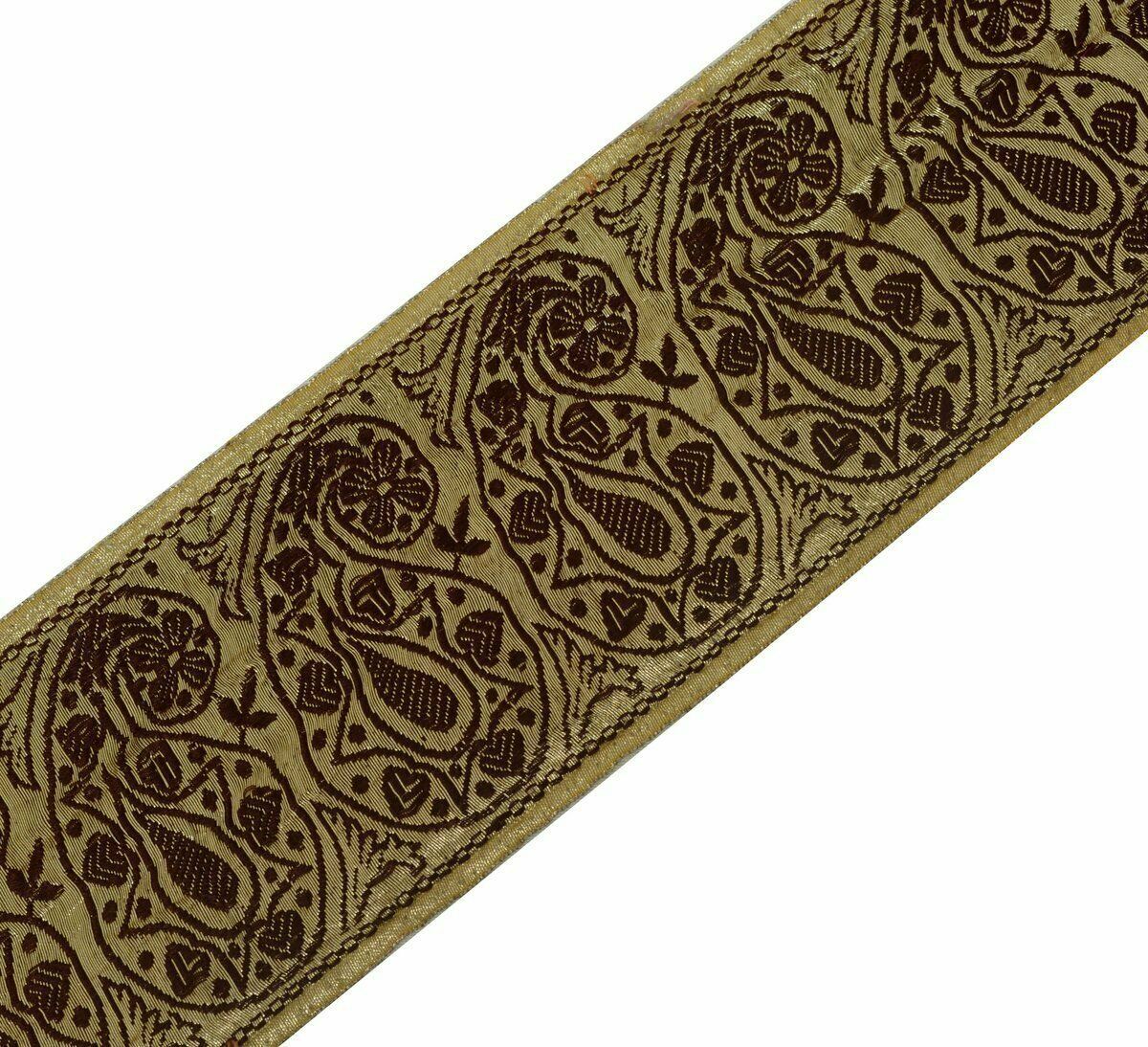 Vintage Saree Border Indian Craft Trim Antique Zari Woven Lace Ribbon Gold