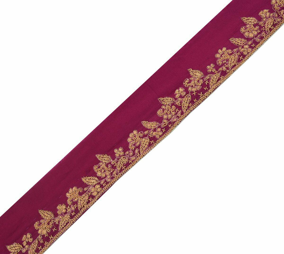 Antique Vintage Saree Border Indian Craft Trim Hand Beaded Zardozi Magenta Lace