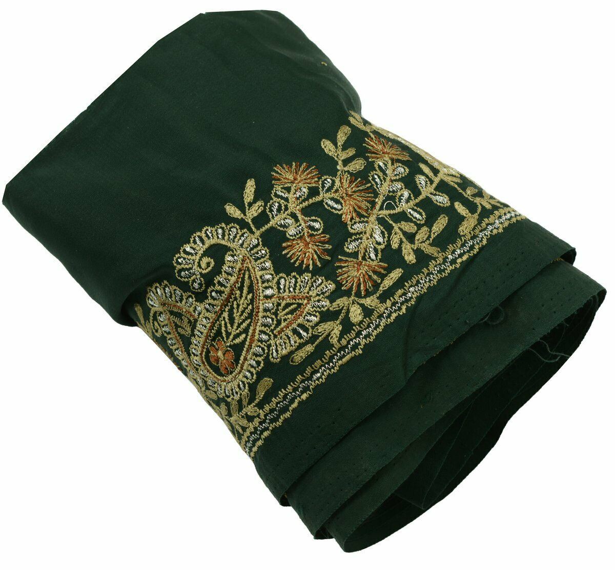 Antique Vtg Sari Border Indian Craft Trim Embroidered Paisley Floral Green lace