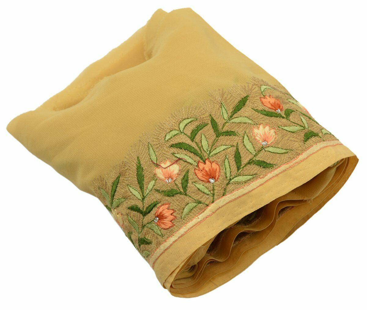 Vintage Saree Border Indian Craft Trim Hand Embroidered Floral Light Brown Lace
