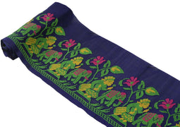 Antique Vintage Saree Border Indian Craft Trim Woven Floral Blue Ribbon Lace