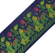 Antique Vintage Saree Border Indian Craft Trim Woven Floral Blue Ribbon Lace