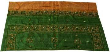 Vintage Saree Multi Purpose Fabric Piece Sew Craft Embroidered Elephant Green
