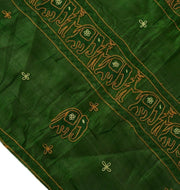 Vintage Saree Multi Purpose Fabric Piece Sew Craft Embroidered Elephant Green
