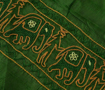 Vintage Saree Multi Purpose Fabric Piece Sew Craft Embroidered Elephant Green