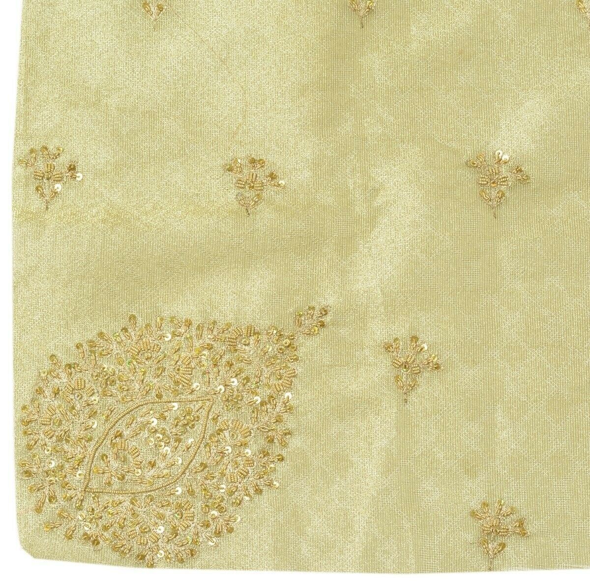 Vintage Saree Multi Purpose Fabric Piece for Sew Craft Hand Beaded Zardozi Cream