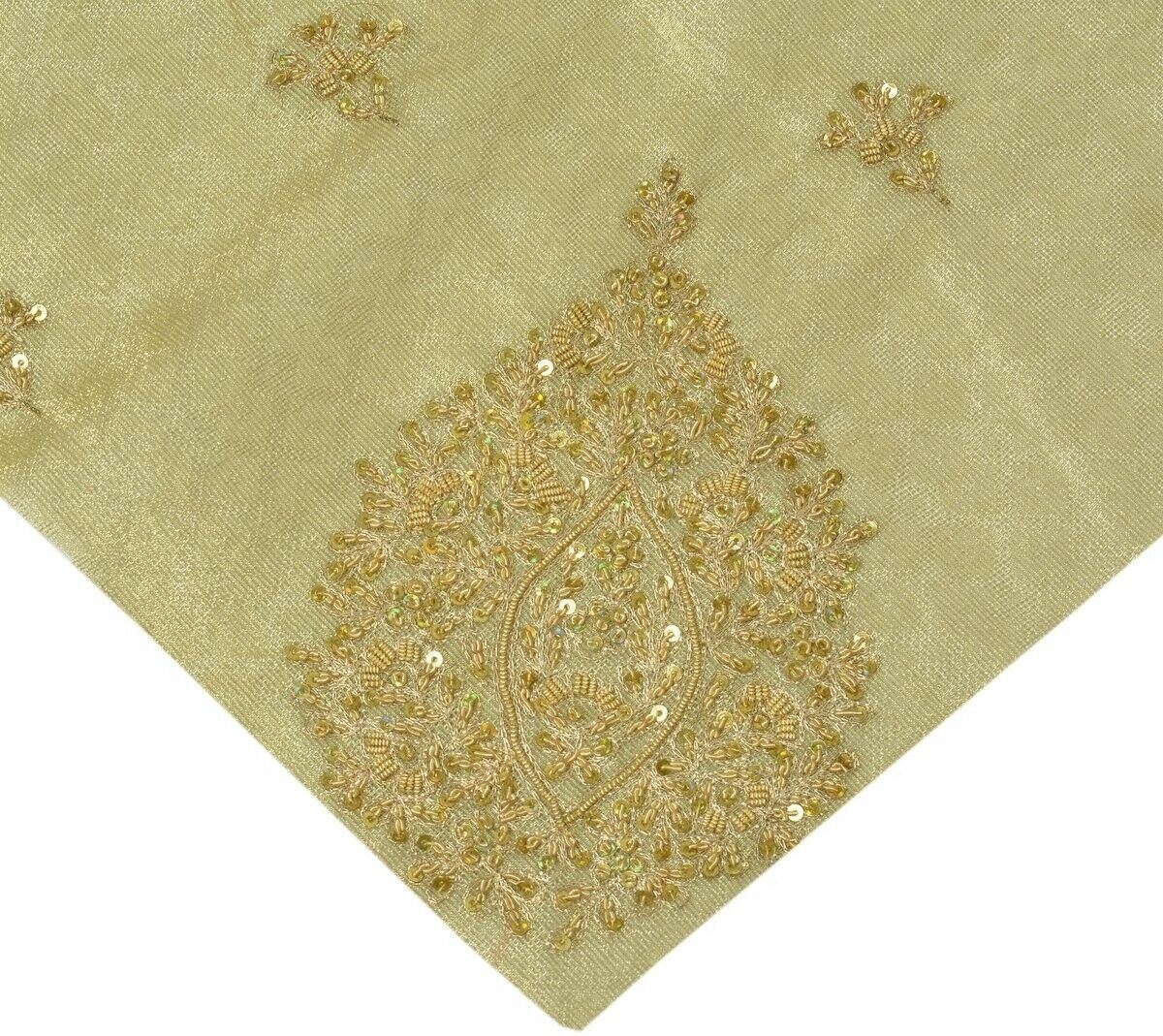 Vintage Saree Multi Purpose Fabric Piece for Sew Craft Hand Beaded Zardozi Cream