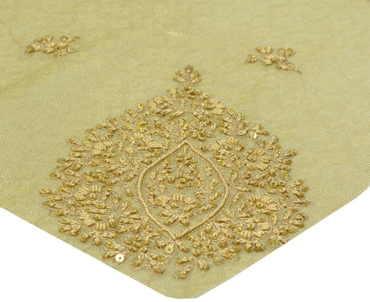 Vintage Saree Multi Purpose Fabric Piece for Sew Craft Hand Beaded Zardozi Cream