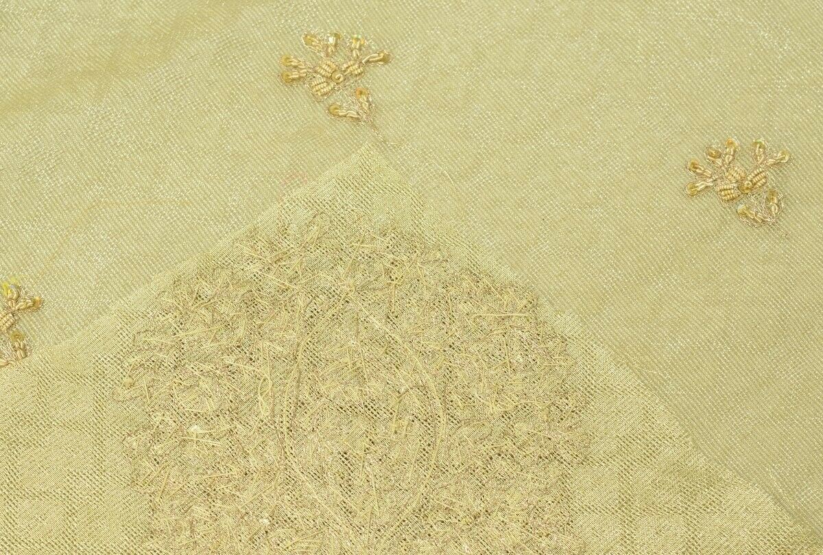 Vintage Saree Multi Purpose Fabric Piece for Sew Craft Hand Beaded Zardozi Cream