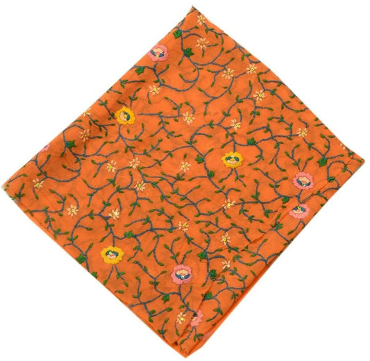 Vintage Saree Multi Purpose Fabric Piece for Sew Craft Hand Embroidered Orange