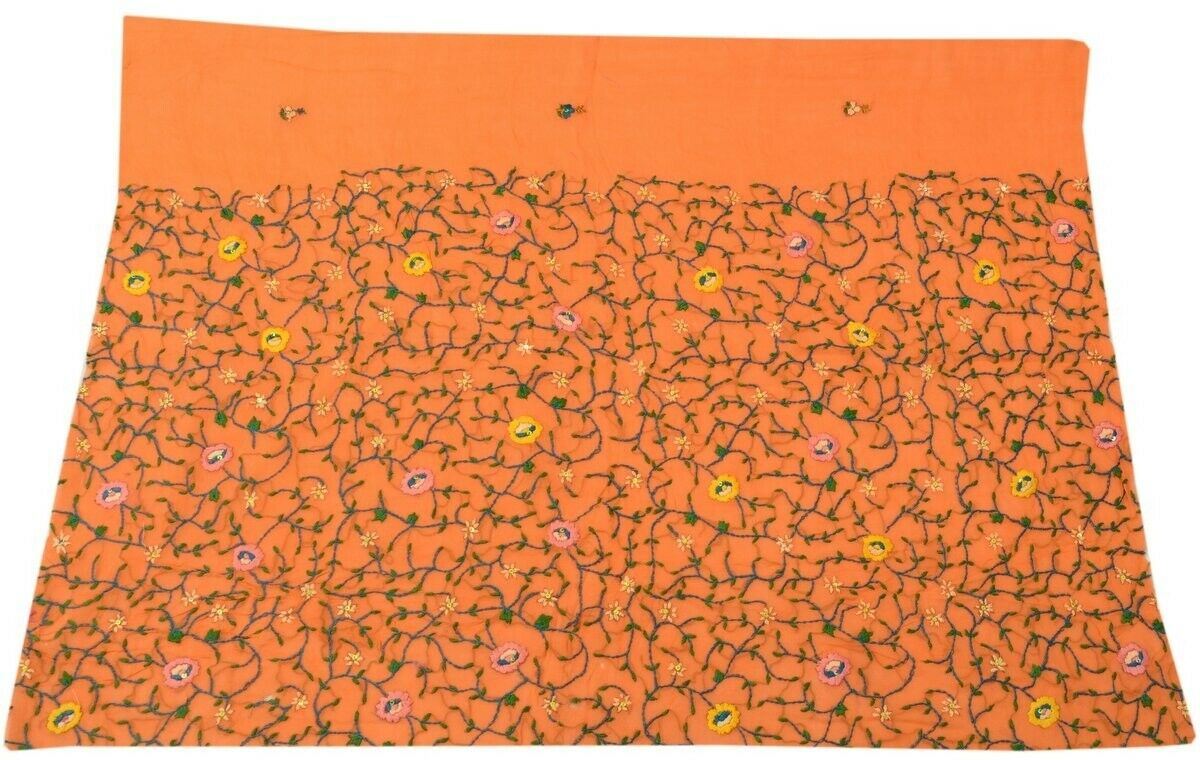 Vintage Saree Multi Purpose Fabric Piece for Sew Craft Hand Embroidered Orange