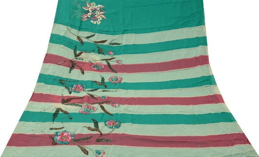 Embroidered  Pure Georgette Silk Vintage Sari Remnant Fabric for Sewing Craft