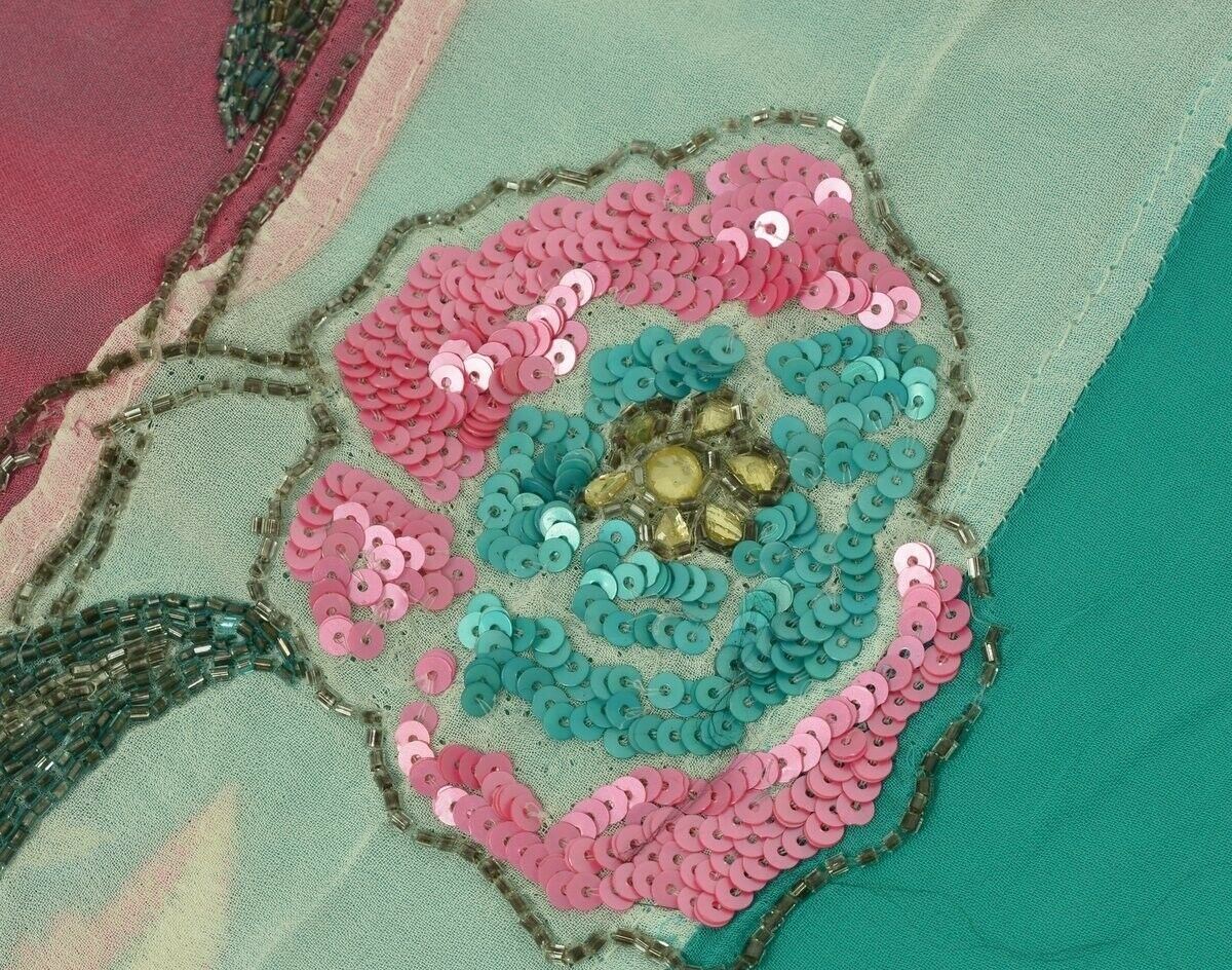 Embroidered  Pure Georgette Silk Vintage Sari Remnant Fabric for Sewing Craft