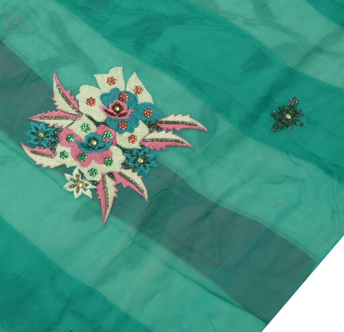 Embroidered  Pure Georgette Silk Vintage Sari Remnant Fabric for Sewing Craft
