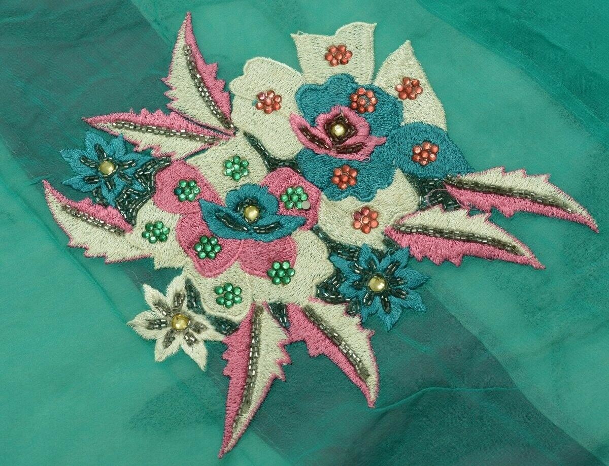 Embroidered  Pure Georgette Silk Vintage Sari Remnant Fabric for Sewing Craft