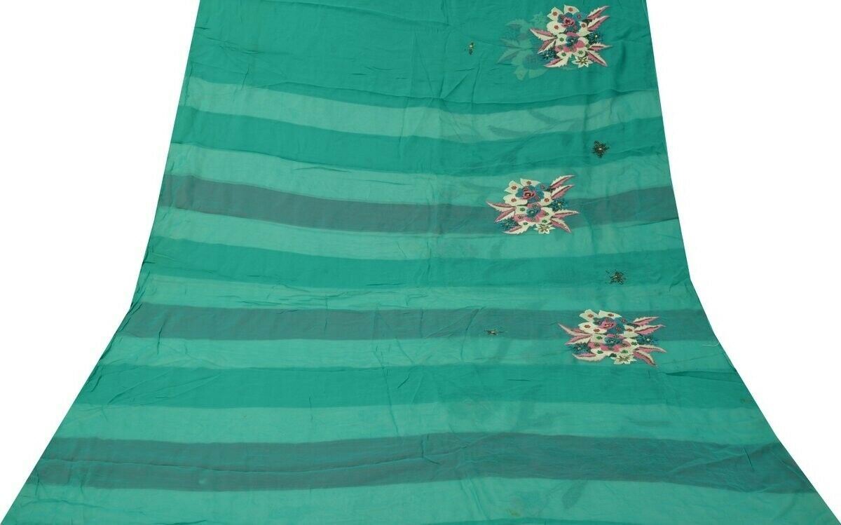 100% Pure Georgette Silk Vintage Sari Remnant Fabric for Sewing Craft Multi