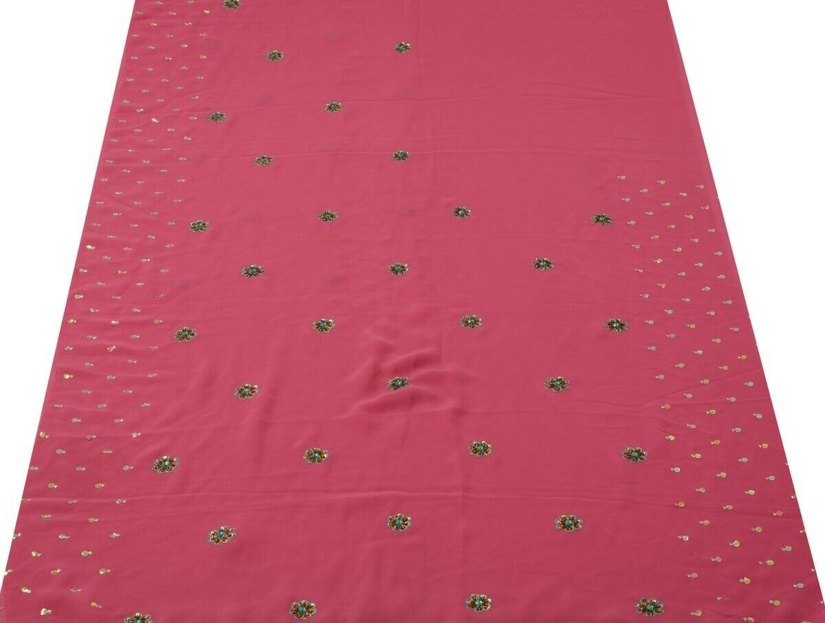Georgette Vintage Sari Remnant Scrap Fabric for Sewing Craft Pink