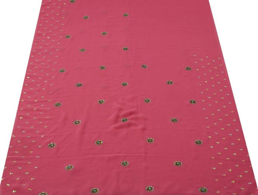 Georgette Vintage Sari Remnant Scrap Fabric for Sewing Craft Pink