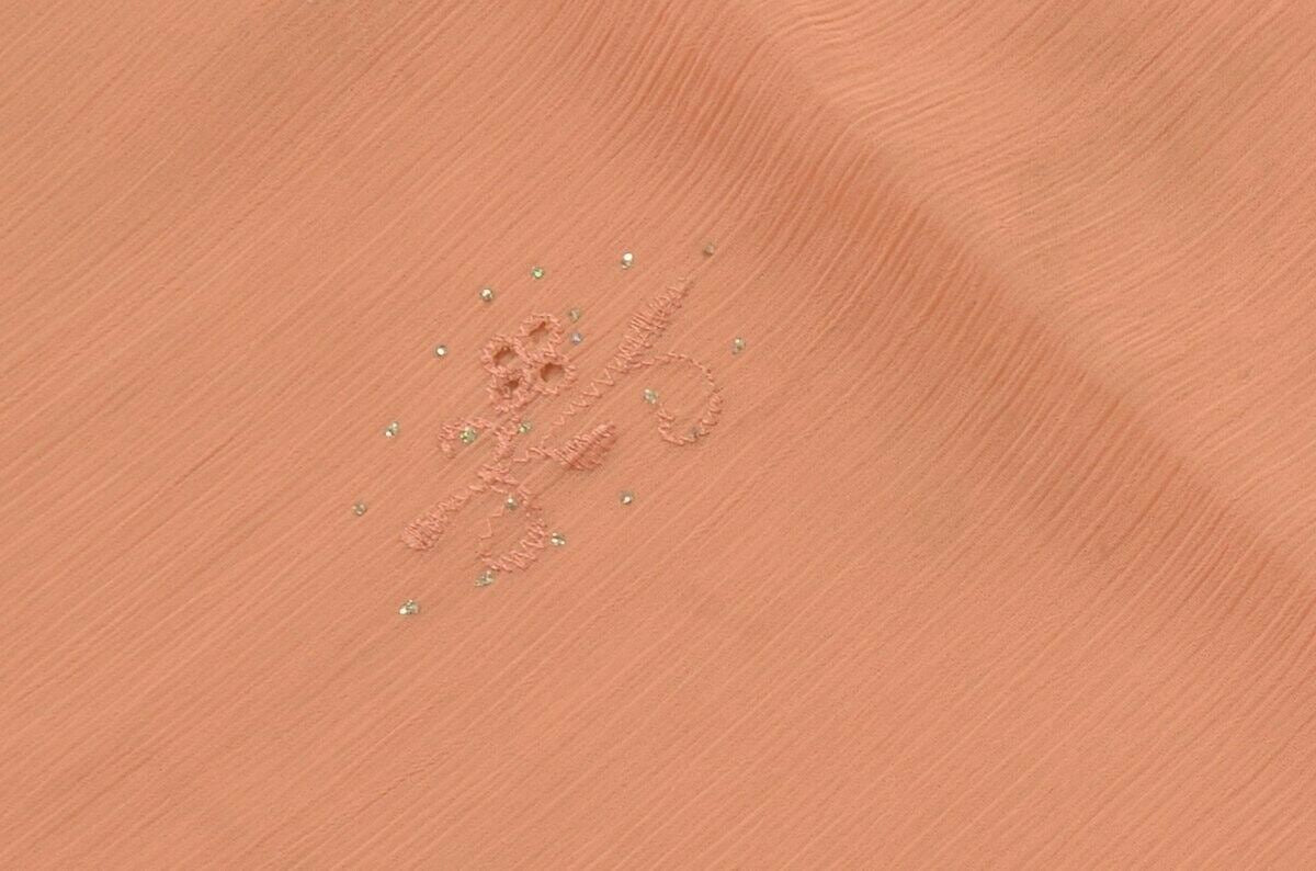 Vintage Saree Art Chiffon Silk Sari Embroidered Scrap Fabric Craft Peach Saree