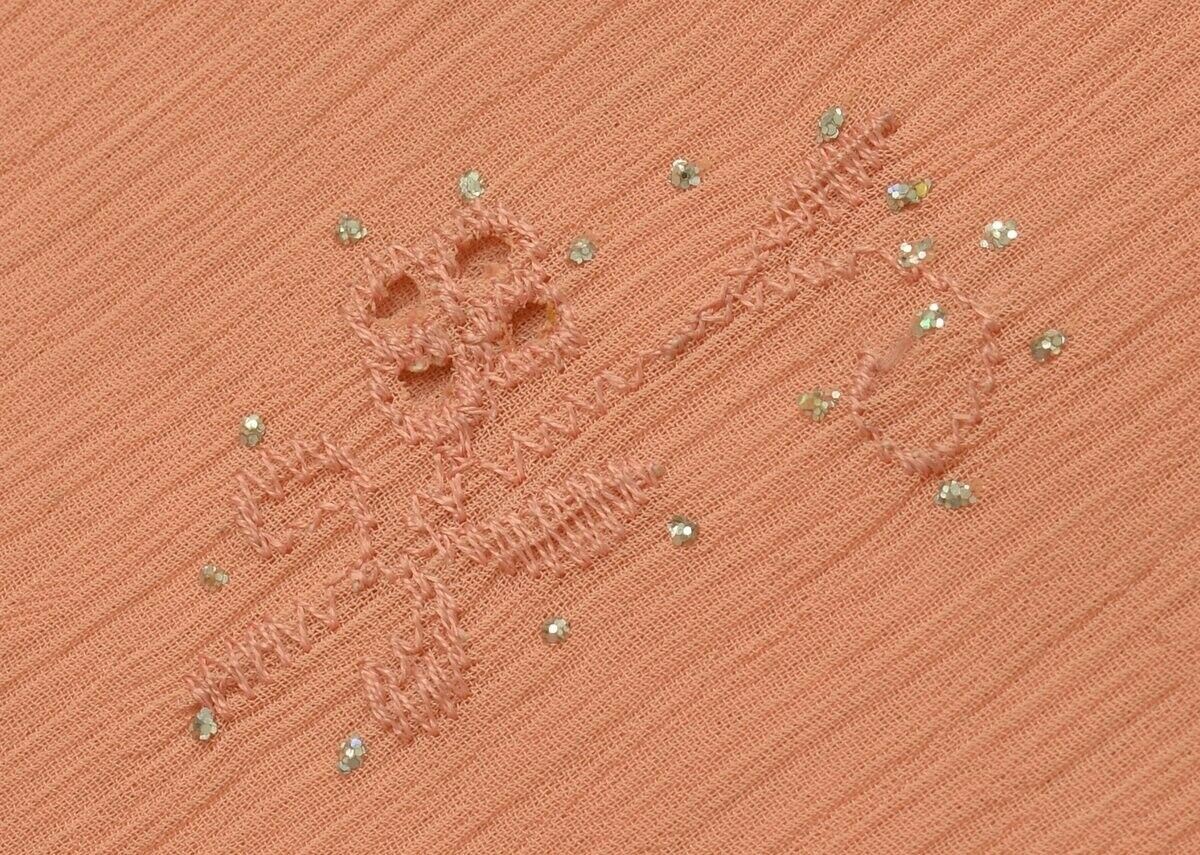 Vintage Saree Art Chiffon Silk Sari Embroidered Scrap Fabric Craft Peach Saree
