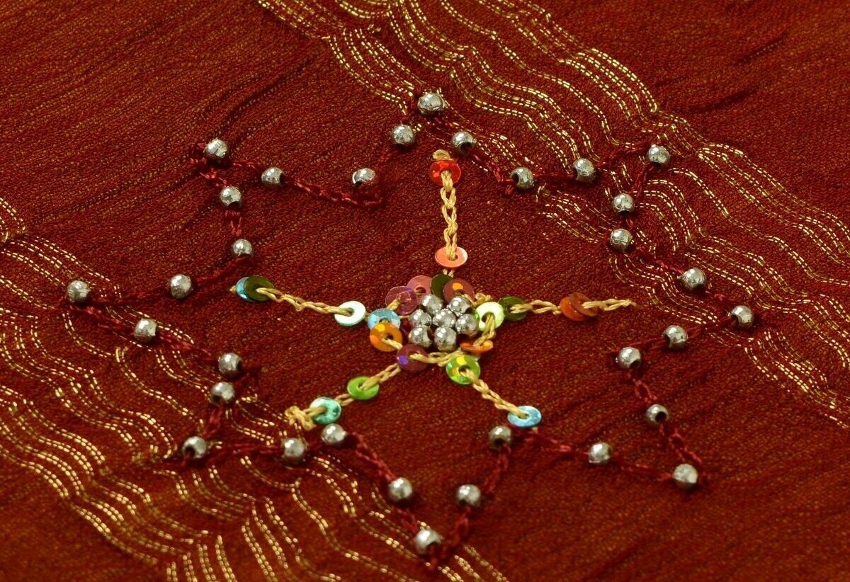 Vintage Saree Hand Beaded Embroidered Scrap Georgette Fabric for Craft Green
