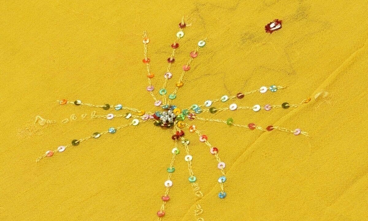 Vintage Saree Hand Beaded Embroidered Scrap Georgette Fabric for Craft Green