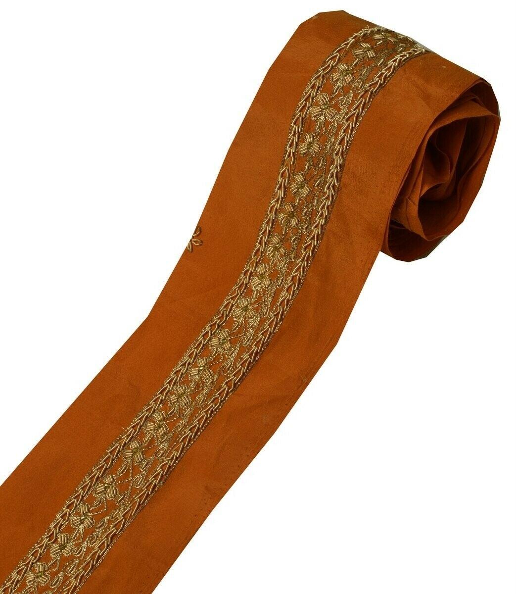 Vintage Sari Border Indian Craft Trim Hand Beaded Zardoizi Embroidered Lace Rust