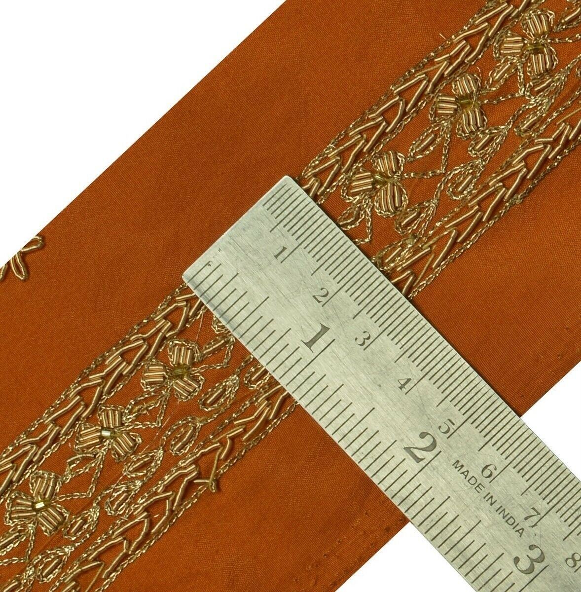 Vintage Sari Border Indian Craft Trim Hand Beaded Zardoizi Embroidered Lace Rust