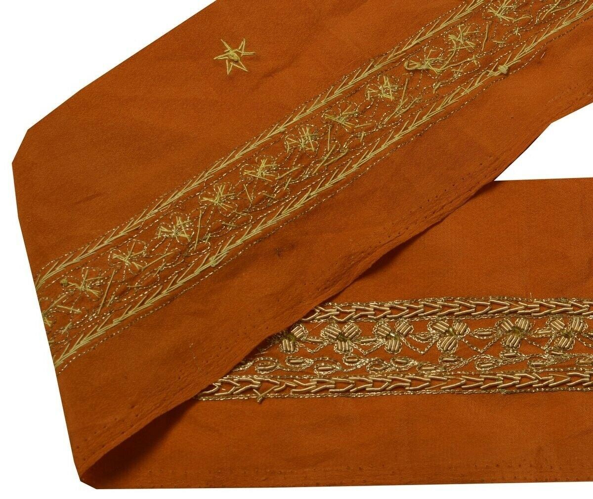 Vintage Sari Border Indian Craft Trim Hand Beaded Zardoizi Embroidered Lace Rust