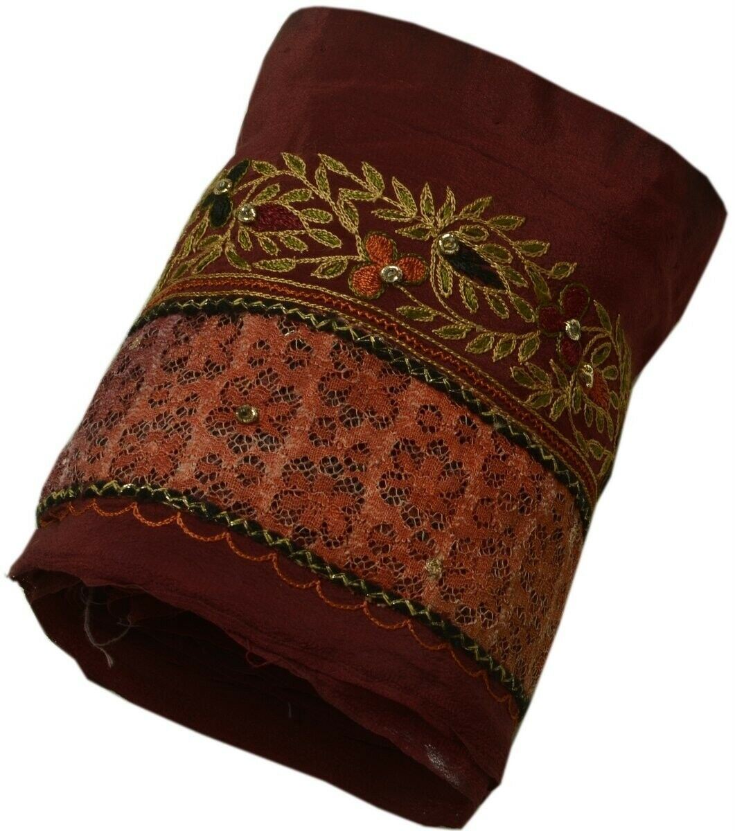 Vintage Sari Border Indian Craft Trim Embroidered Net Patch Ribbon Lace Maroon