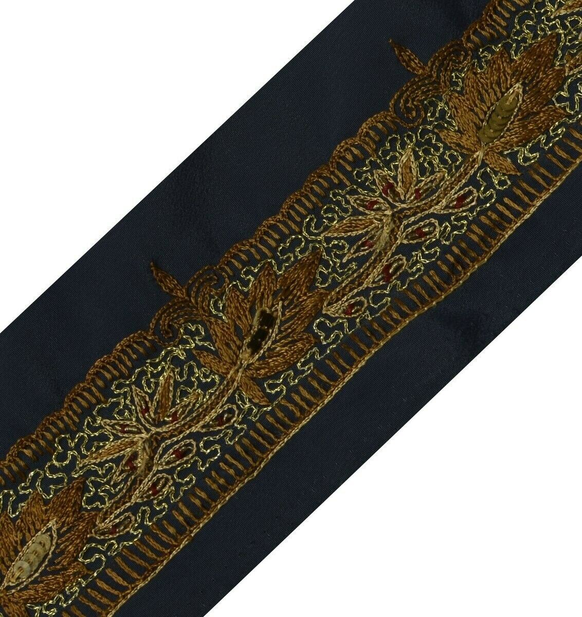 Vintage Sari Border Indian Craft Trim Embroidered Deep Gray Sewing Ribbon Lace