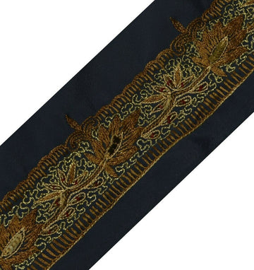 Vintage Sari Border Indian Craft Trim Embroidered Deep Gray Sewing Ribbon Lace
