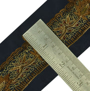 Vintage Sari Border Indian Craft Trim Embroidered Deep Gray Sewing Ribbon Lace