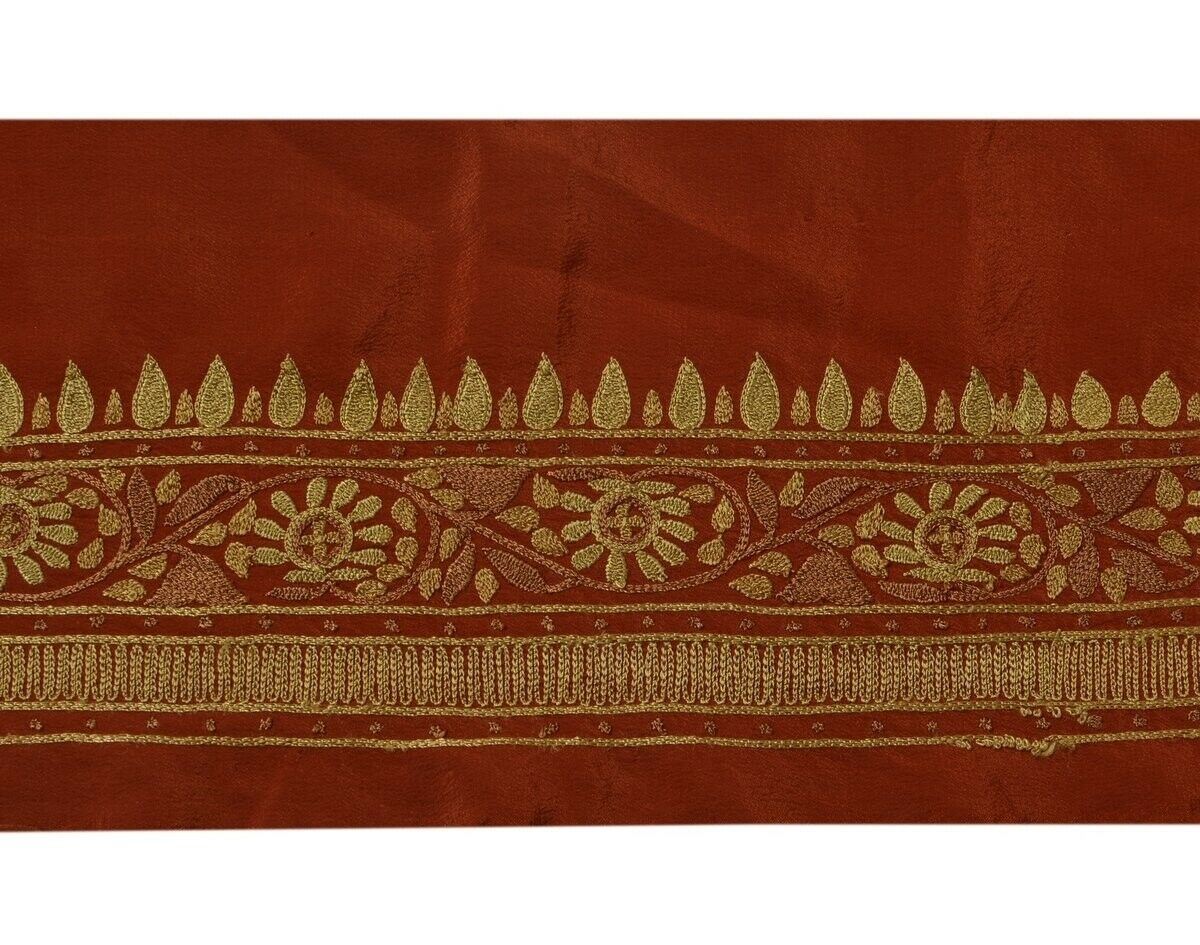Vintage Sari Border Indian Craft Trim Embroidered Rust Sewing Crepe Ribbon Lace