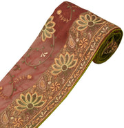 Vintage Sari Border Indian Craft Trim Embroidered Floral Maroon Ribbon Lace