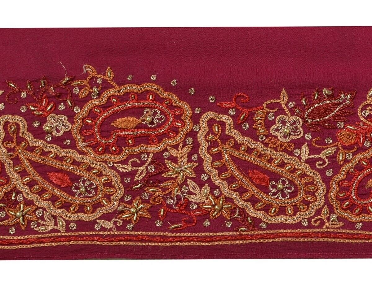 Vintage Sari Border Indian Craft Trim Hand Beaded Embroidered Ribbon Lace Purple