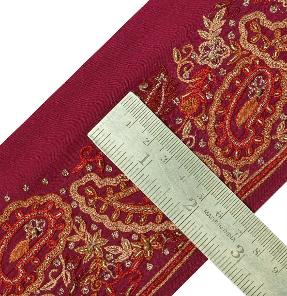 Vintage Sari Border Indian Craft Trim Hand Beaded Embroidered Ribbon Lace Purple