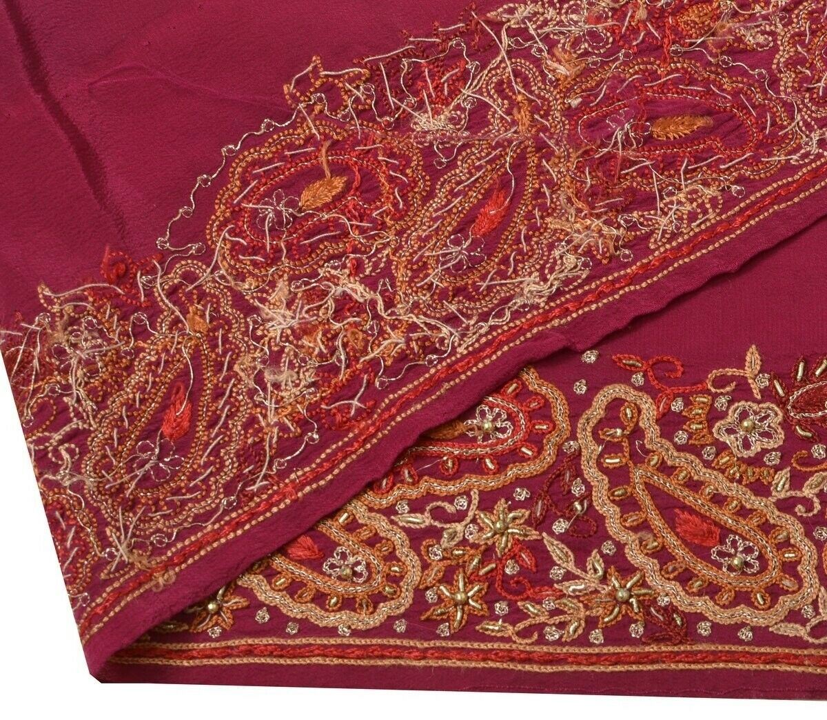 Vintage Sari Border Indian Craft Trim Hand Beaded Embroidered Ribbon Lace Purple