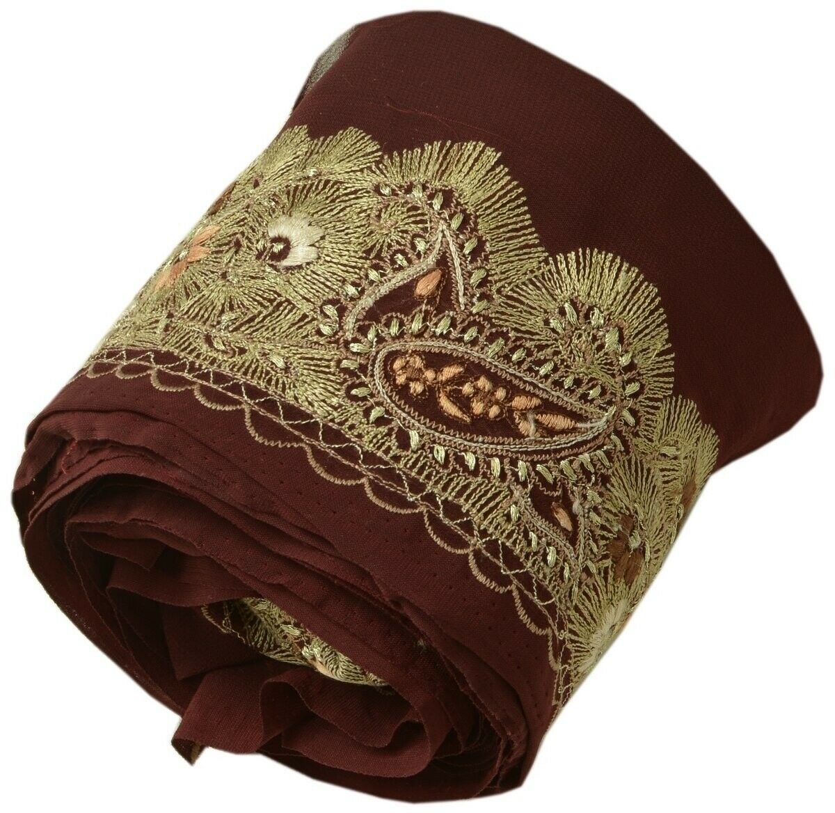 Vintage Sari Border Indian Craft Trim Embroidered Burgundy Sewing Ribbon Lace