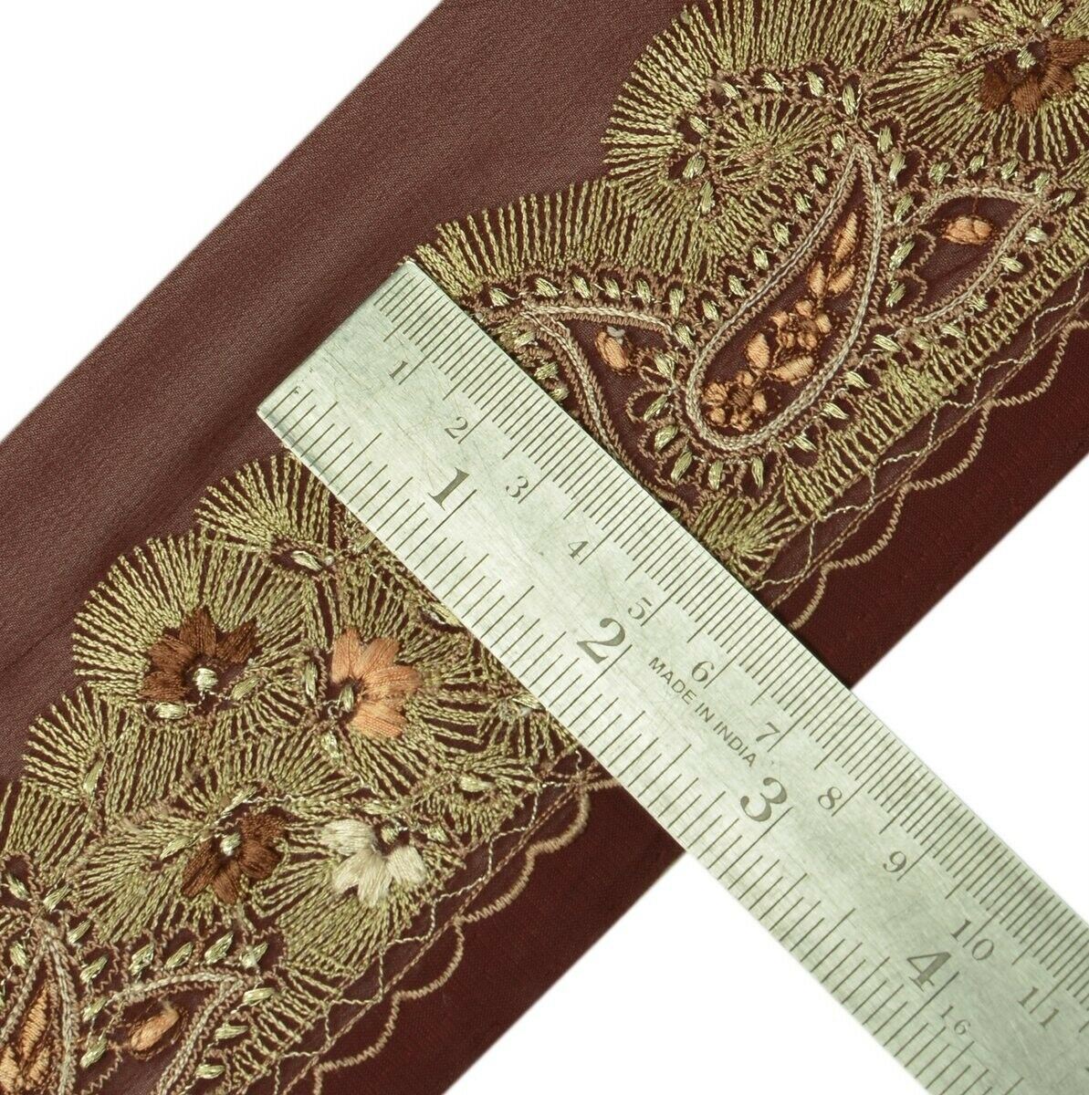 Vintage Sari Border Indian Craft Trim Embroidered Burgundy Sewing Ribbon Lace