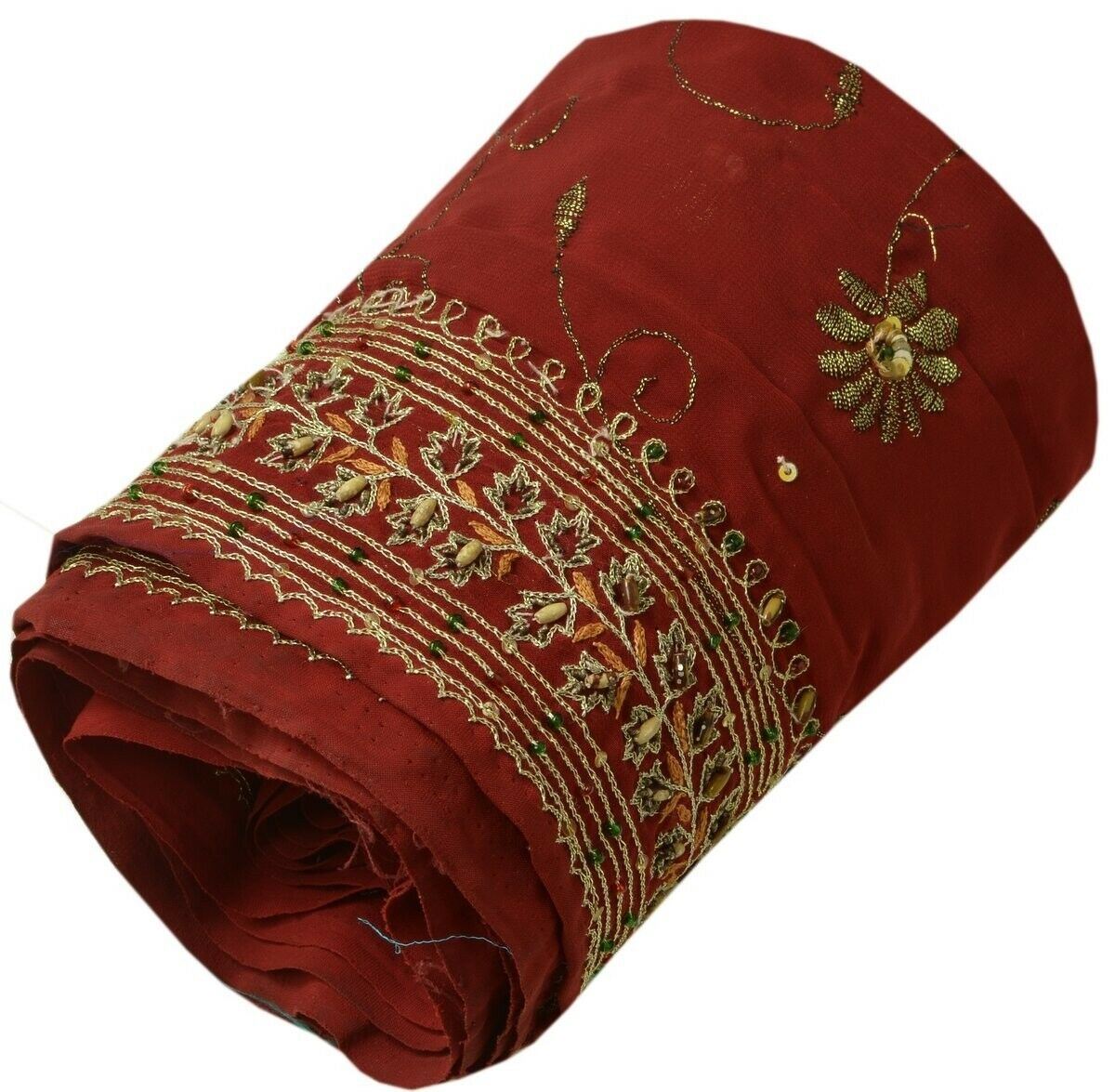Vintage Sari Border Indian Craft Trim Hand Beaded Embroidered Ribbon Lace Maroon