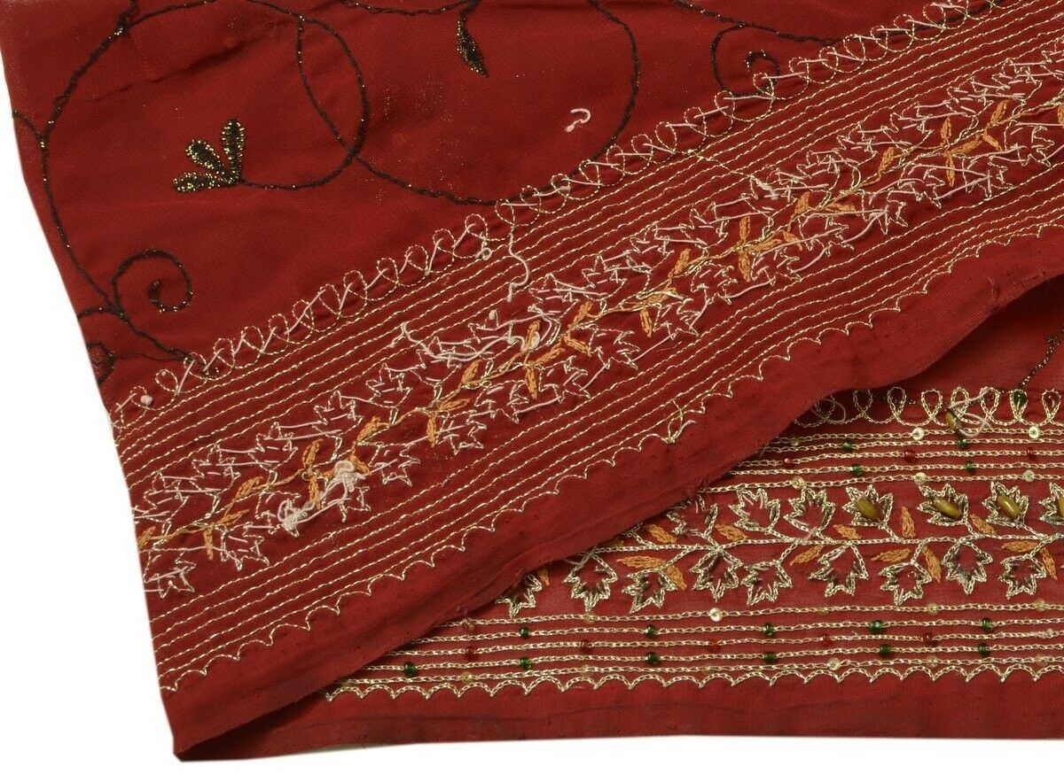 Vintage Sari Border Indian Craft Trim Hand Beaded Embroidered Ribbon Lace Maroon