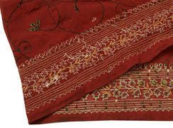 Vintage Sari Border Indian Craft Trim Hand Beaded Embroidered Ribbon Lace Maroon