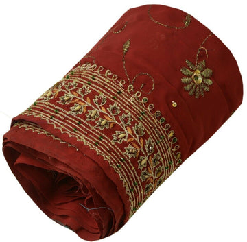 Vintage Sari Border Indian Craft Trim Hand Beaded Embroidered Ribbon Lace Maroon