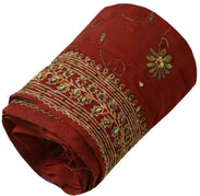 Vintage Sari Border Indian Craft Trim Hand Beaded Embroidered Ribbon Lace Maroon
