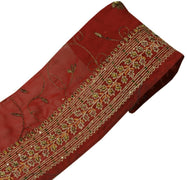 Vintage Sari Border Indian Craft Trim Hand Beaded Embroidered Ribbon Lace Maroon
