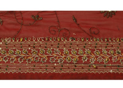 Vintage Sari Border Indian Craft Trim Hand Beaded Embroidered Ribbon Lace Maroon